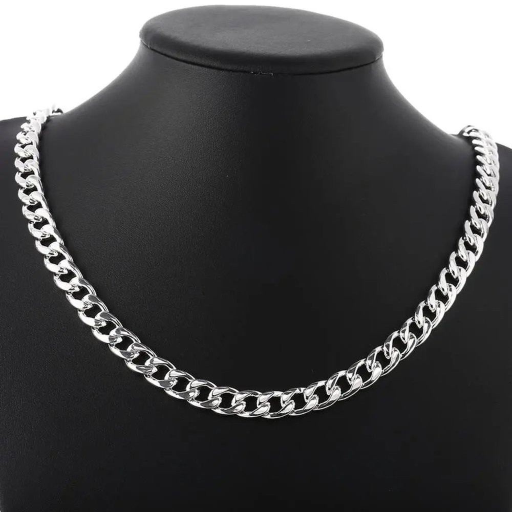 Heavy 2pc Men's  22" Cuban Chain and 8" Bracelet Stamped 925 Sterling Silver - Picture 2 of 6